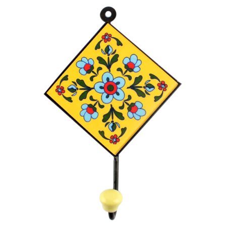 Turquoise Tiny Flower Ceramic Tile Hook